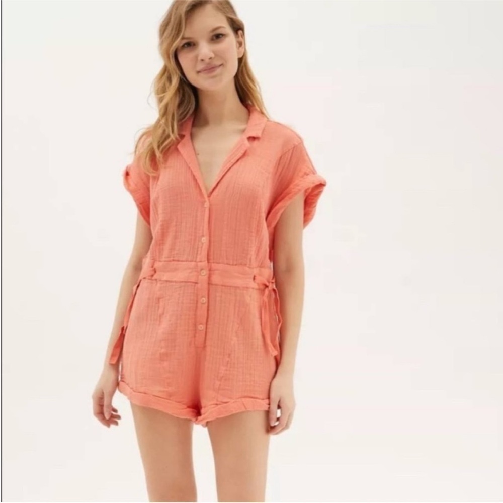 UO Out From Under Romper Papaya OB1282309 Gauze Muslin Boho Beachy Size XS